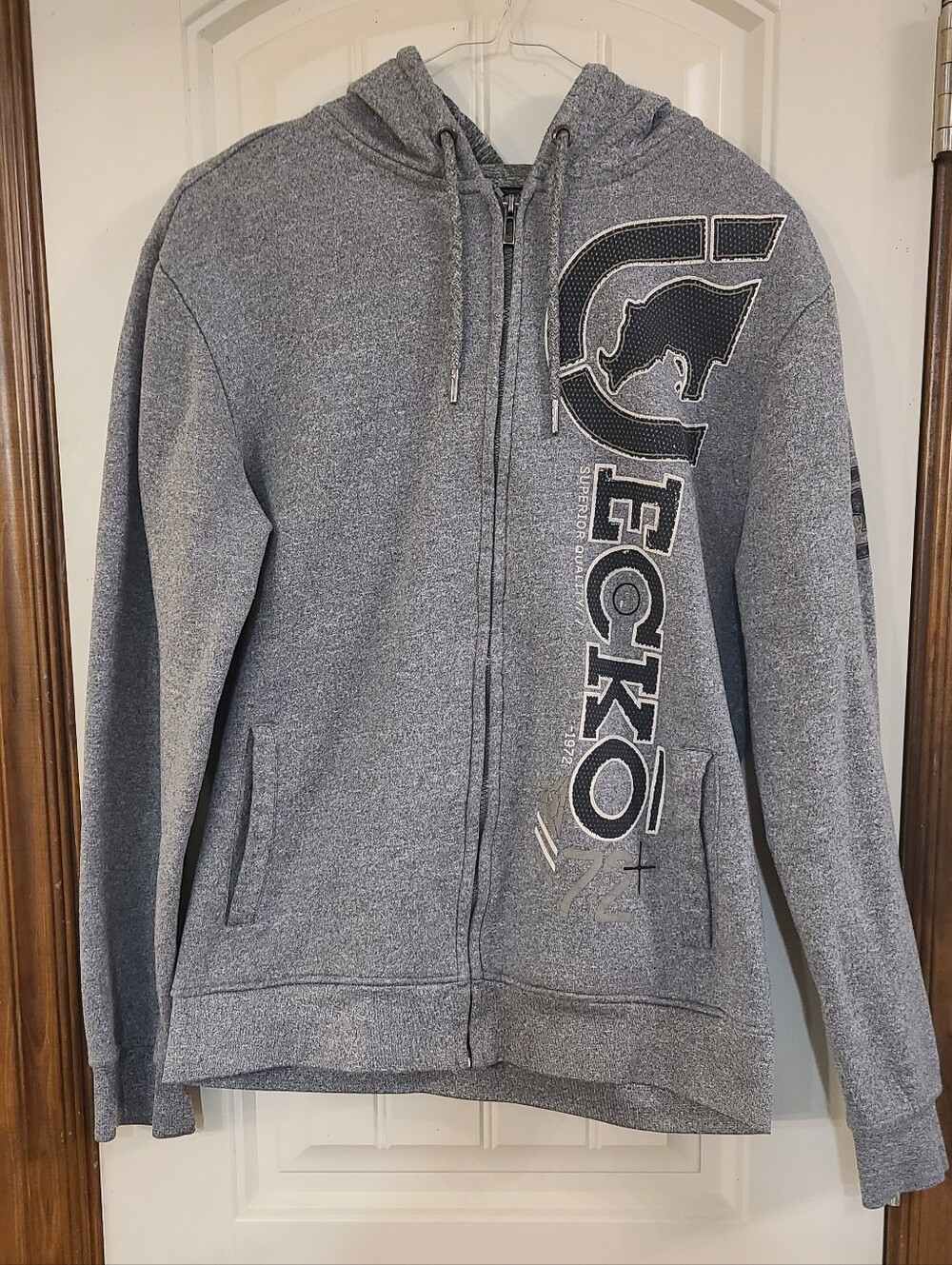 Ecko Unlimited Gray Full-Zip Hoodie with Red Size Tag Size M